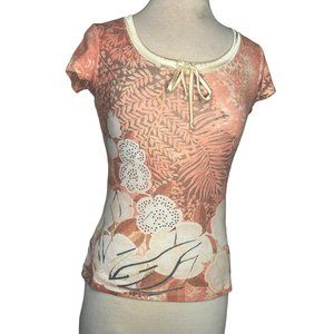 One World Live and Let Live Women's Top Size Small Short Sleeve Round Neck Silk